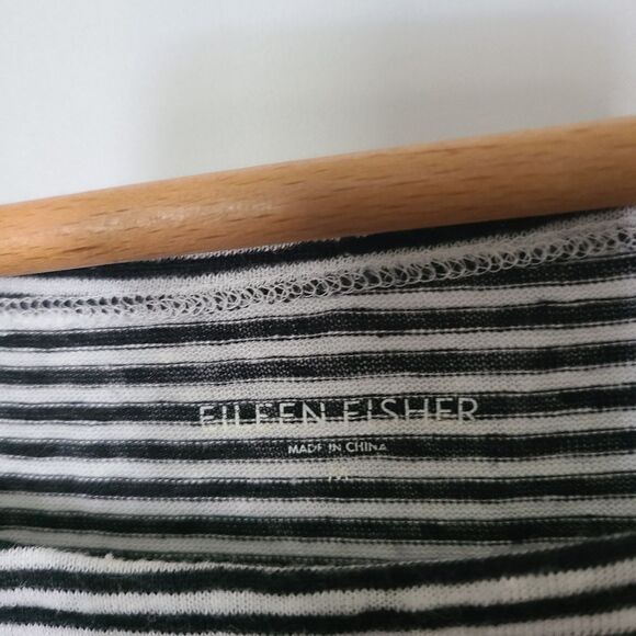 Eileen Fisher Black and White Stripe 100% Organic Linen Long Sleeve Pullover - Picture 2 of 5